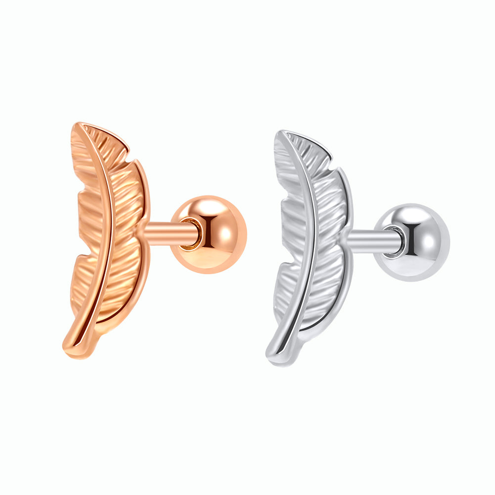 16G Rose Gold Leaf Stud Earring Silver Ear Stud Jewelry