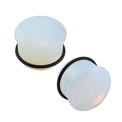 ZS Single Flare Clear Opalite Moonstone Ear Plugs and Tunnels with O-Ring Stretcher Expander Pair
