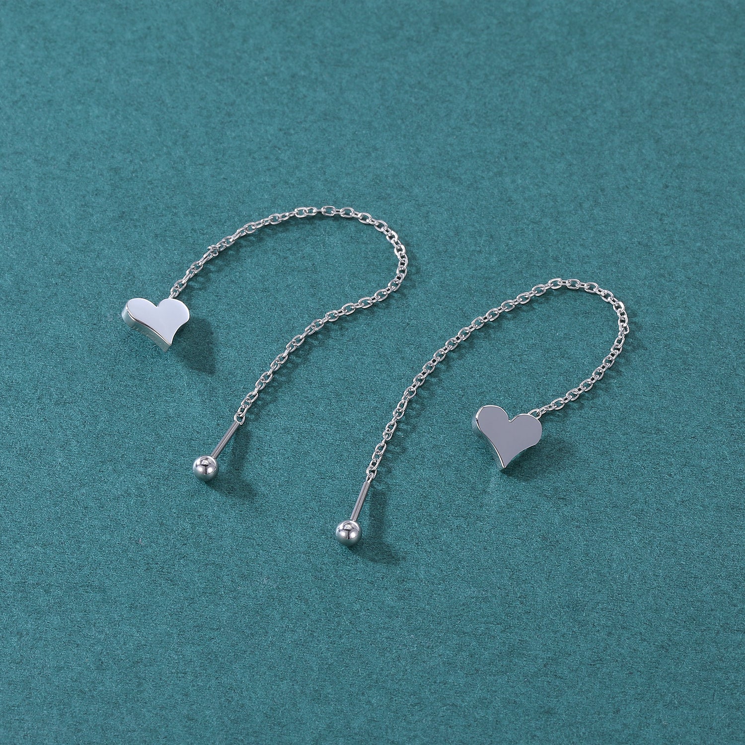 20G Heart Dangle Stud Earring Chain Ear Stud Jewelry