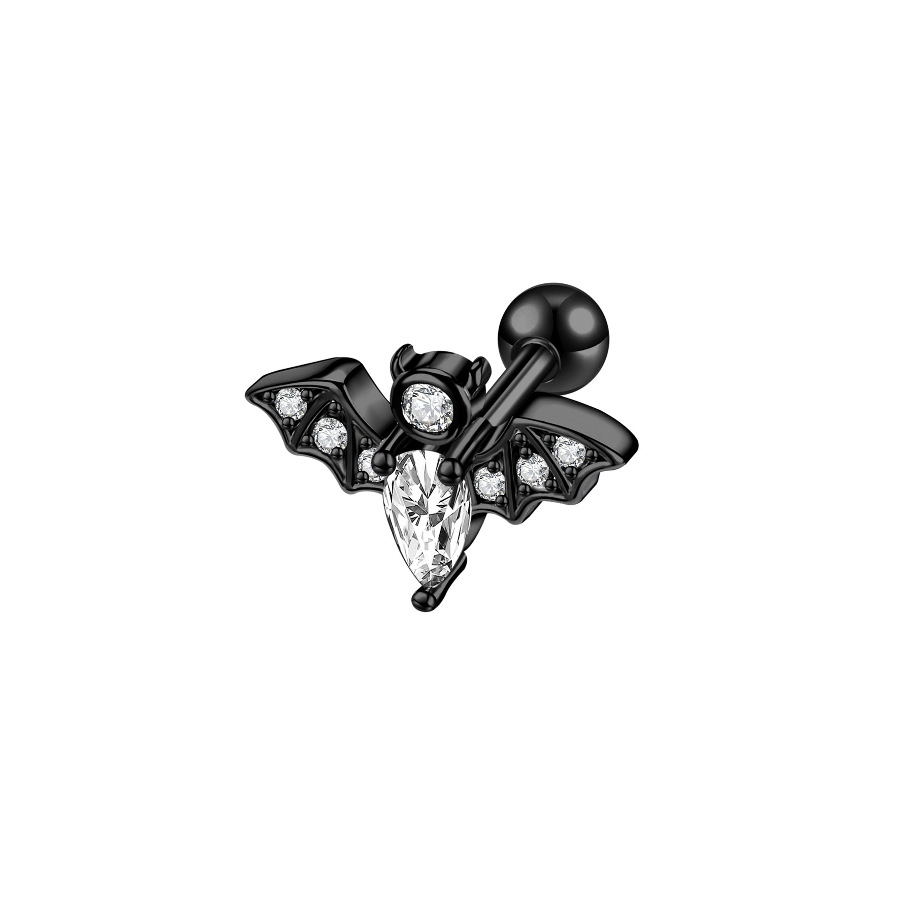 16G Bat Crystal Stud Earring Punk Style Ear Stud Jewelry