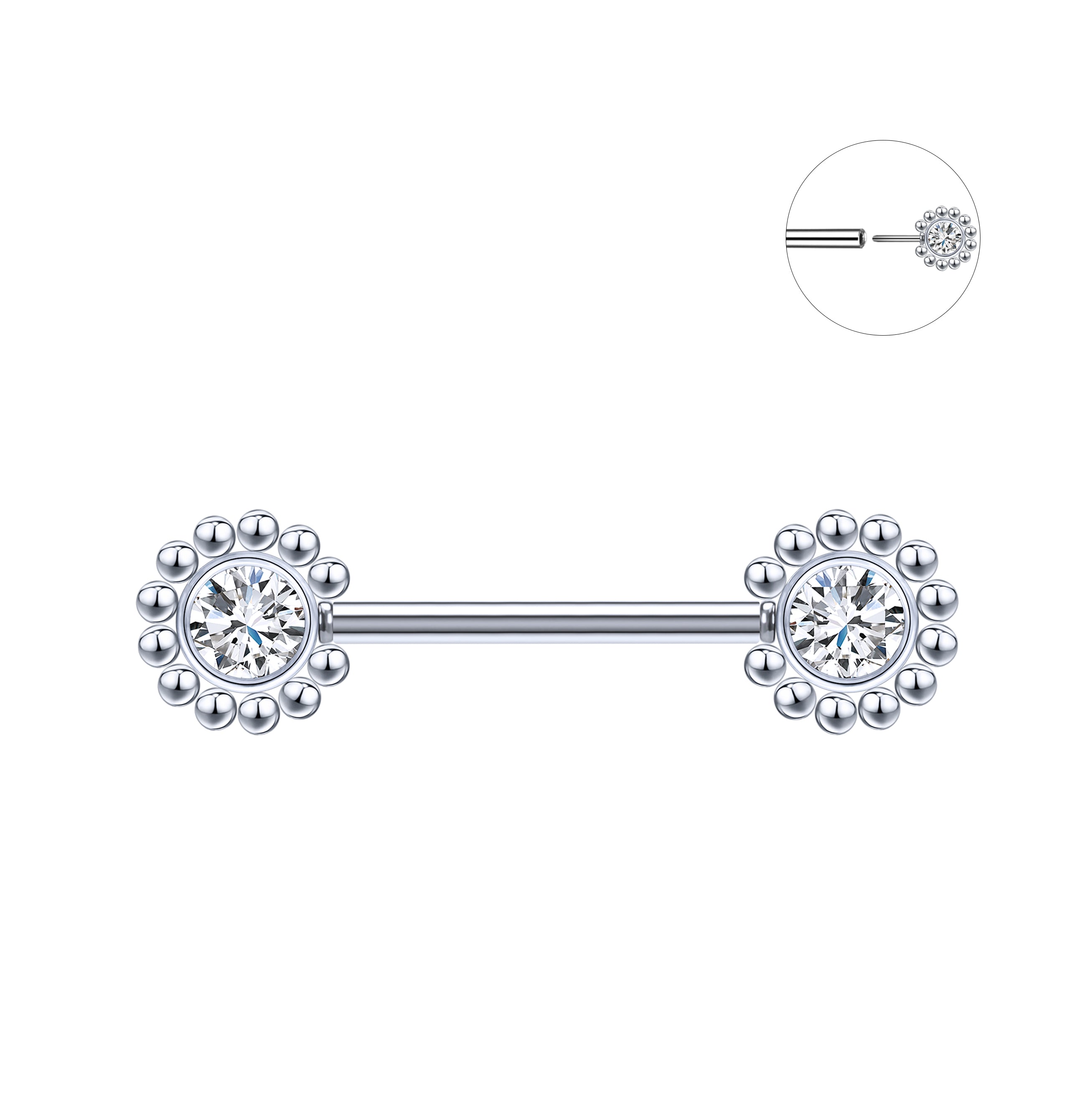 2pcs 14G Plug-in Nipple Ring Crystal Ball Nipple Piercings