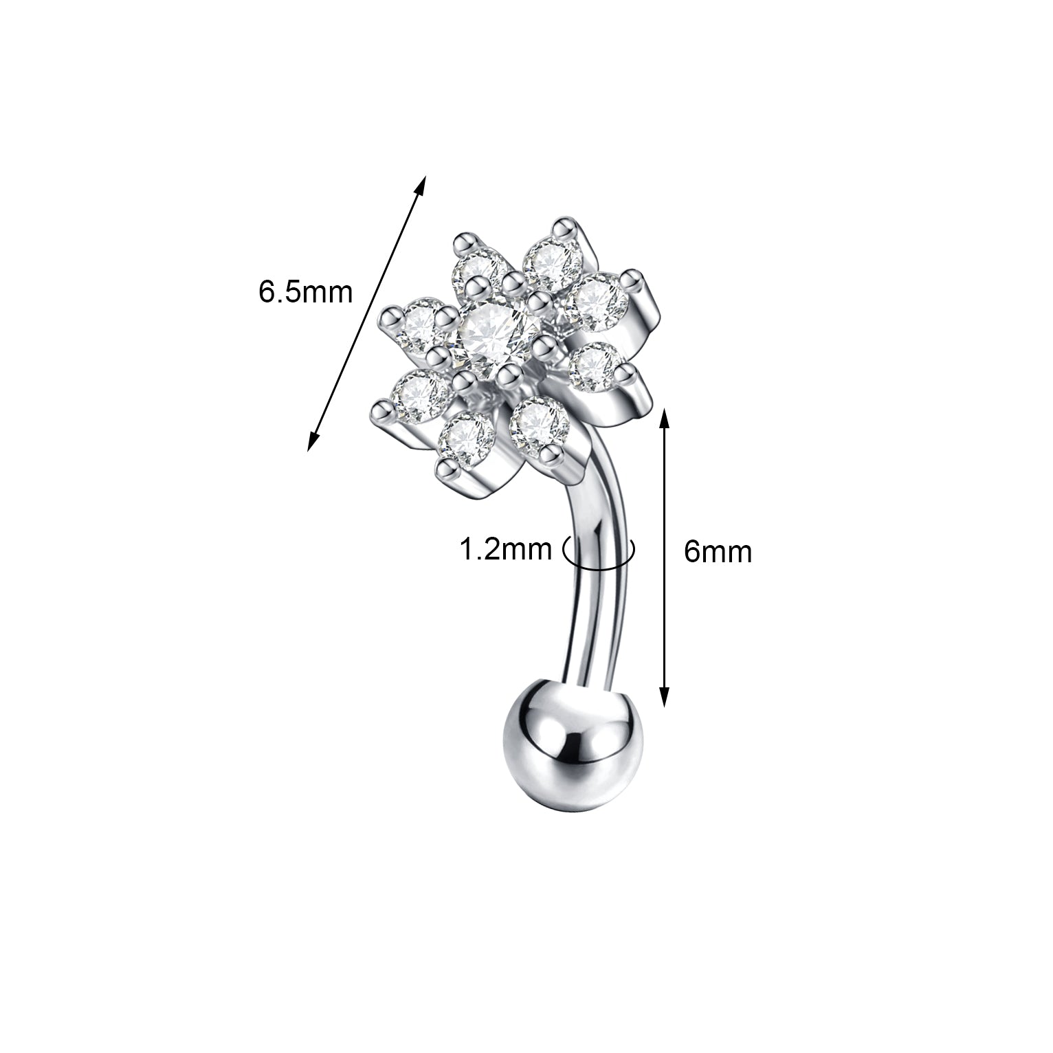 16g Flower Crystal Eyebrow Ring Piercing Barbell Curved Helix Daith Rook Piercing
