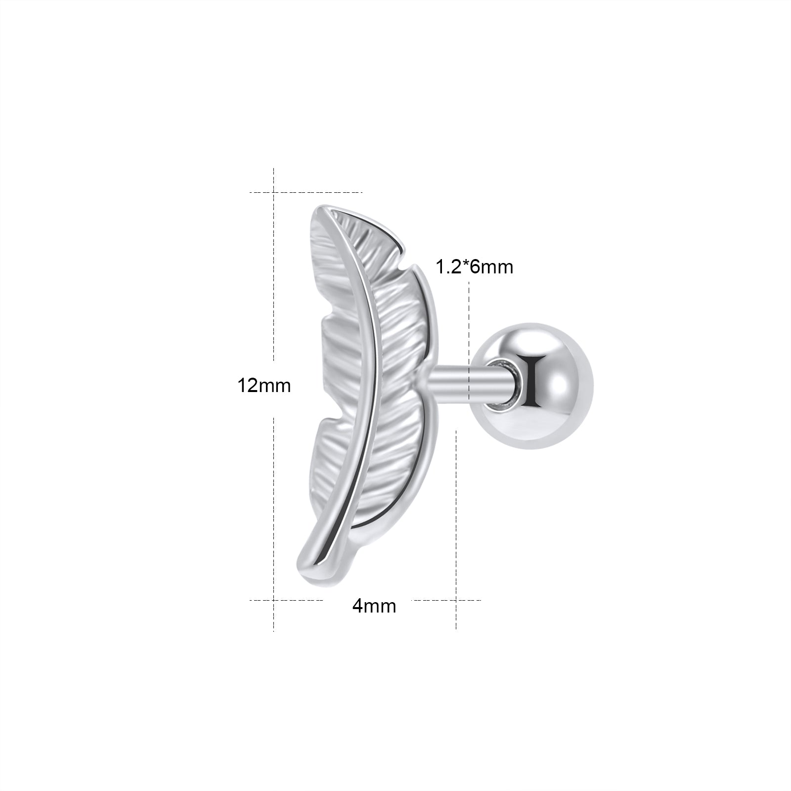 16G Rose Gold Leaf Stud Earring Silver Ear Stud Jewelry