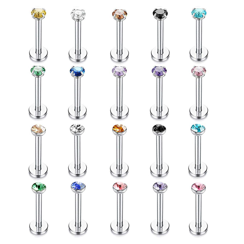Oyaface 16G Opal Labret Studs - Monroe Lip Ring, Cartilage Earring, 6pc Set (8mm Length, 4mm Ball)