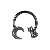 16G Black Moon Cat BCR Nose Rings Horseshoe Shape Nose Septum Rings Stainless Steel Septum Clicker Piercing