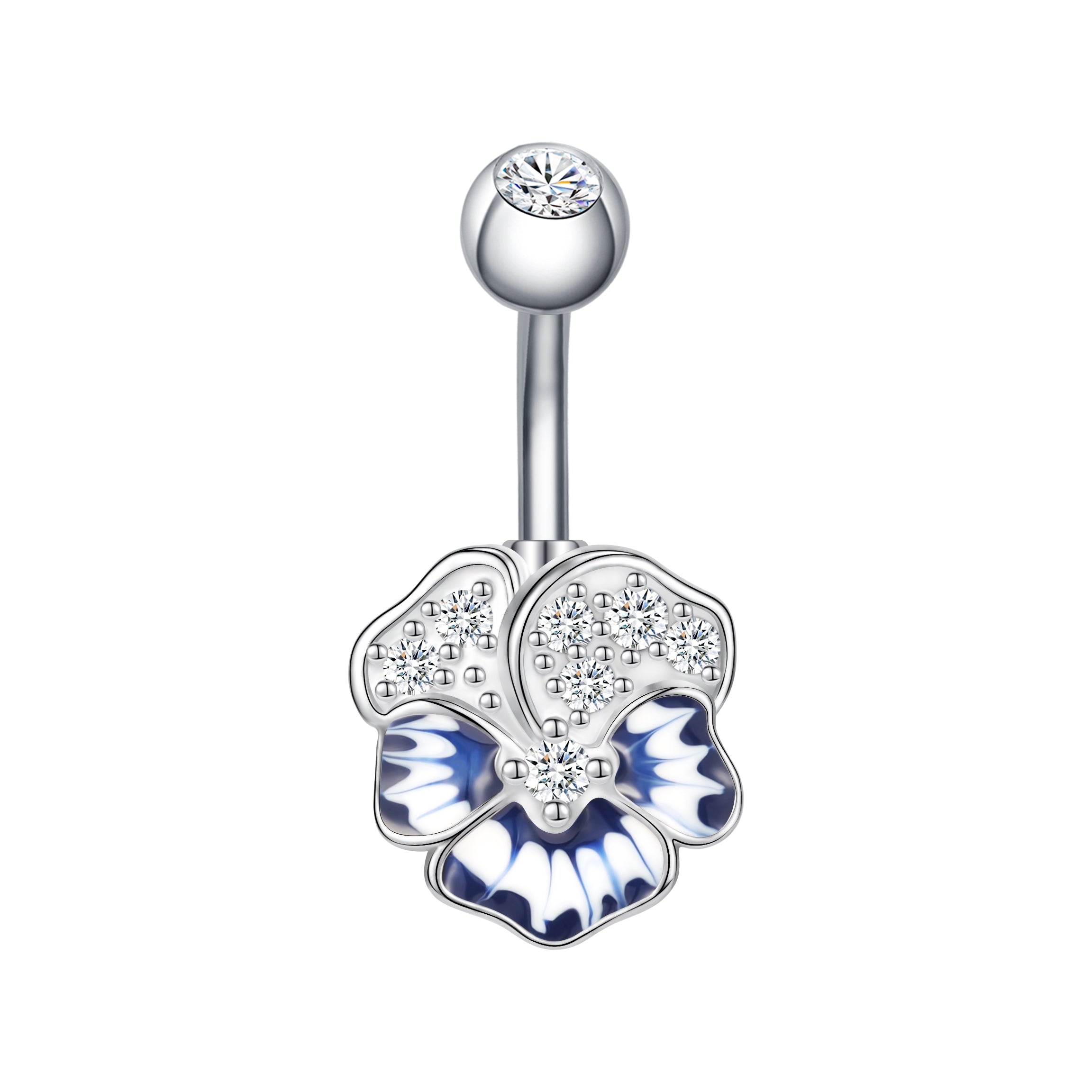 14G Flower Belly Rings Inlay Crystal and Enamel Belly Navel Button Rings