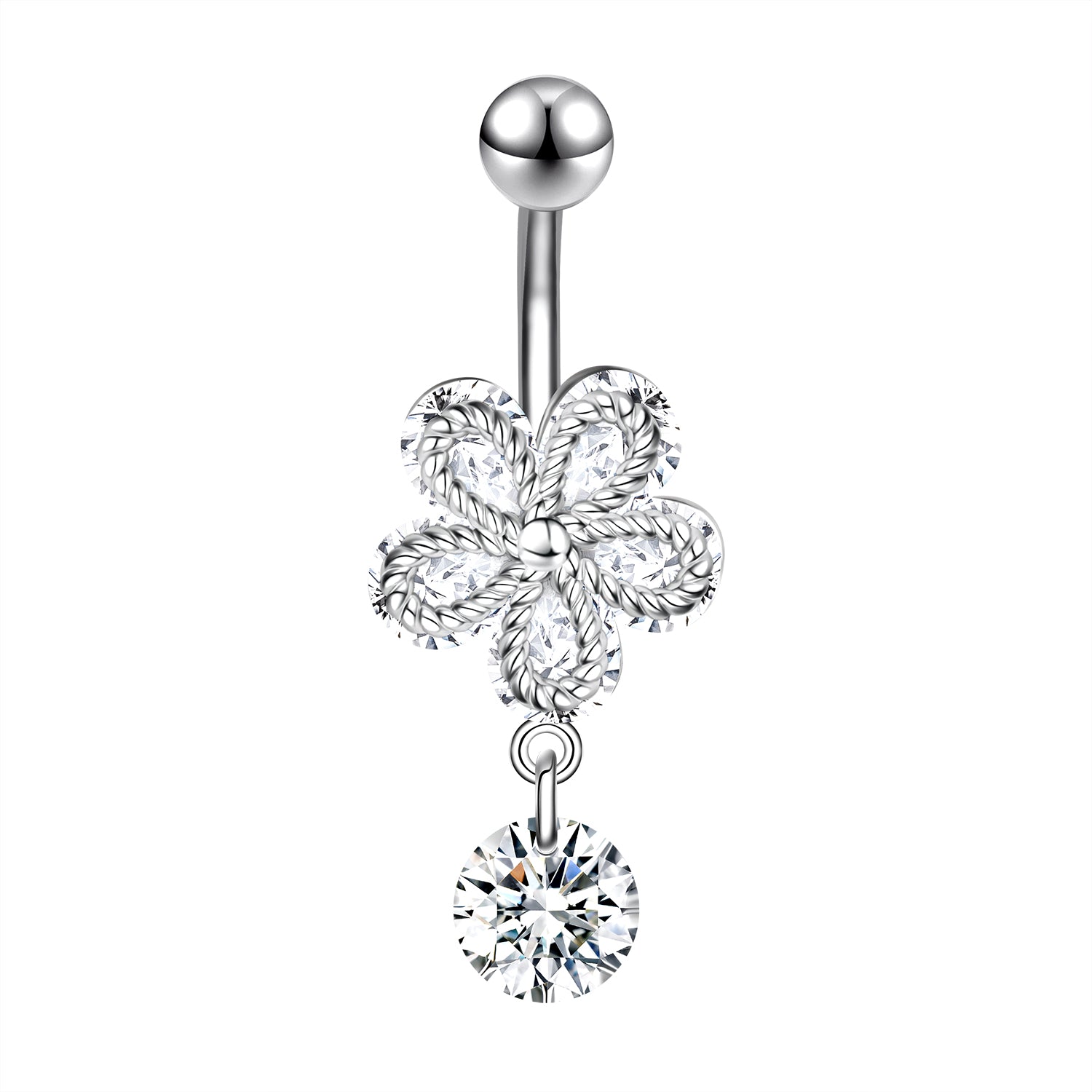 ZS | Flower Belly Rings | Zirconia Navel Piercing | Belly Navel Button ...