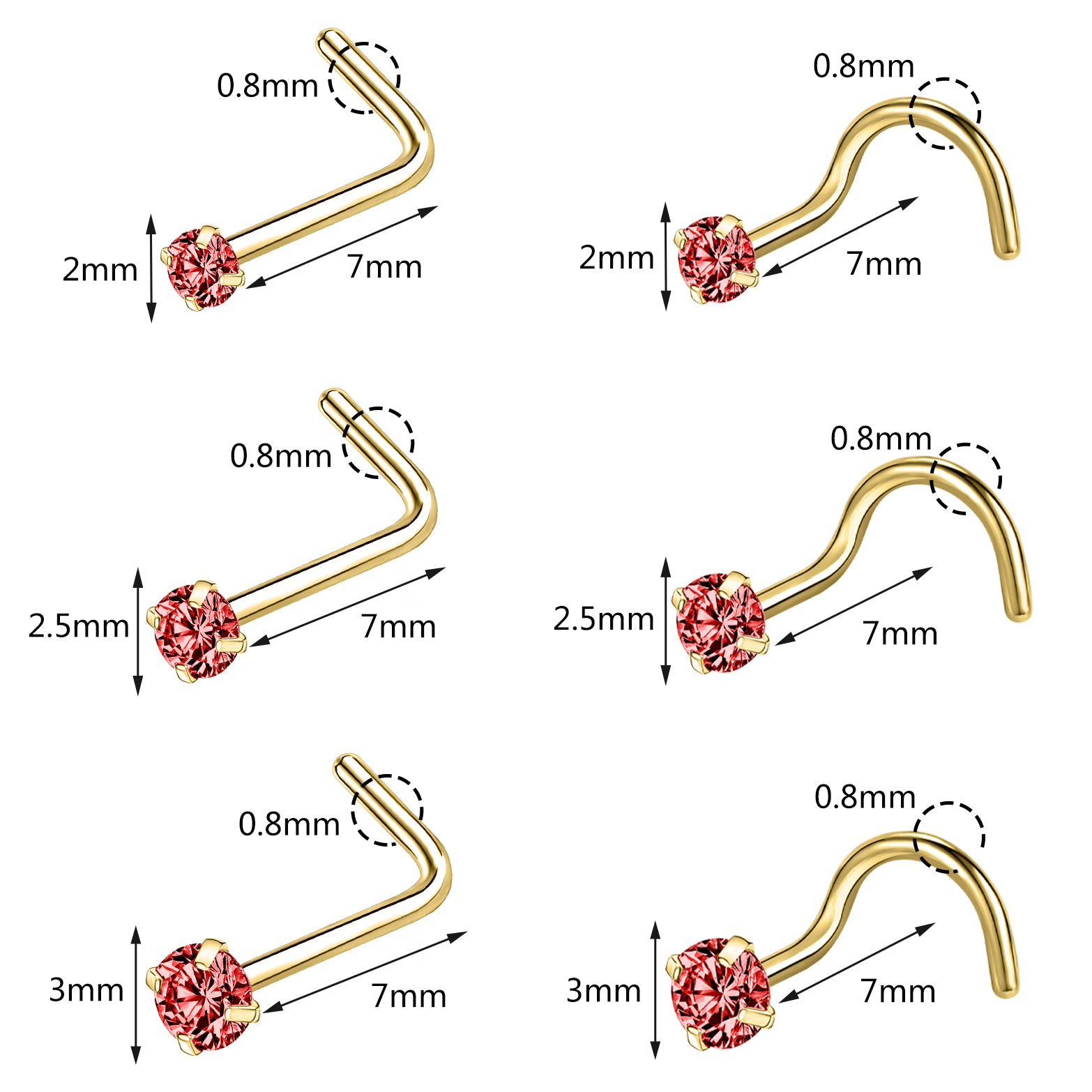 20g-Red-Zircon-Nose-Studs-Piericng-Gold-Plated-L-Shape-Corkscrew-Nose-Rings