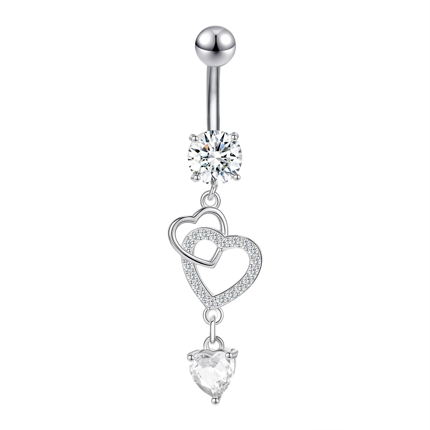 14G Double Heart Belly Navel Rings Dangle Belly Button Rings