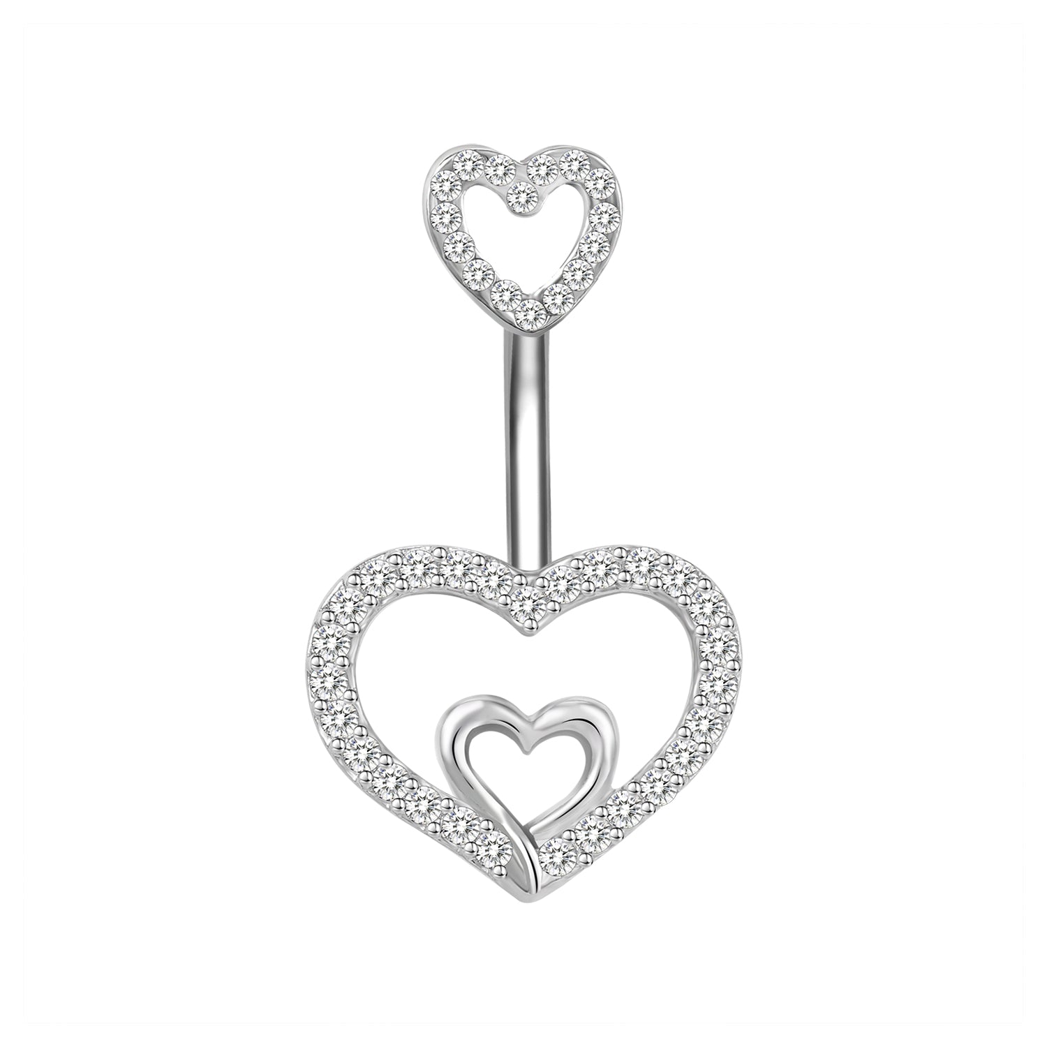 14G Double Heart Belly Navel Rings Bling Zirconia Belly Button Rings
