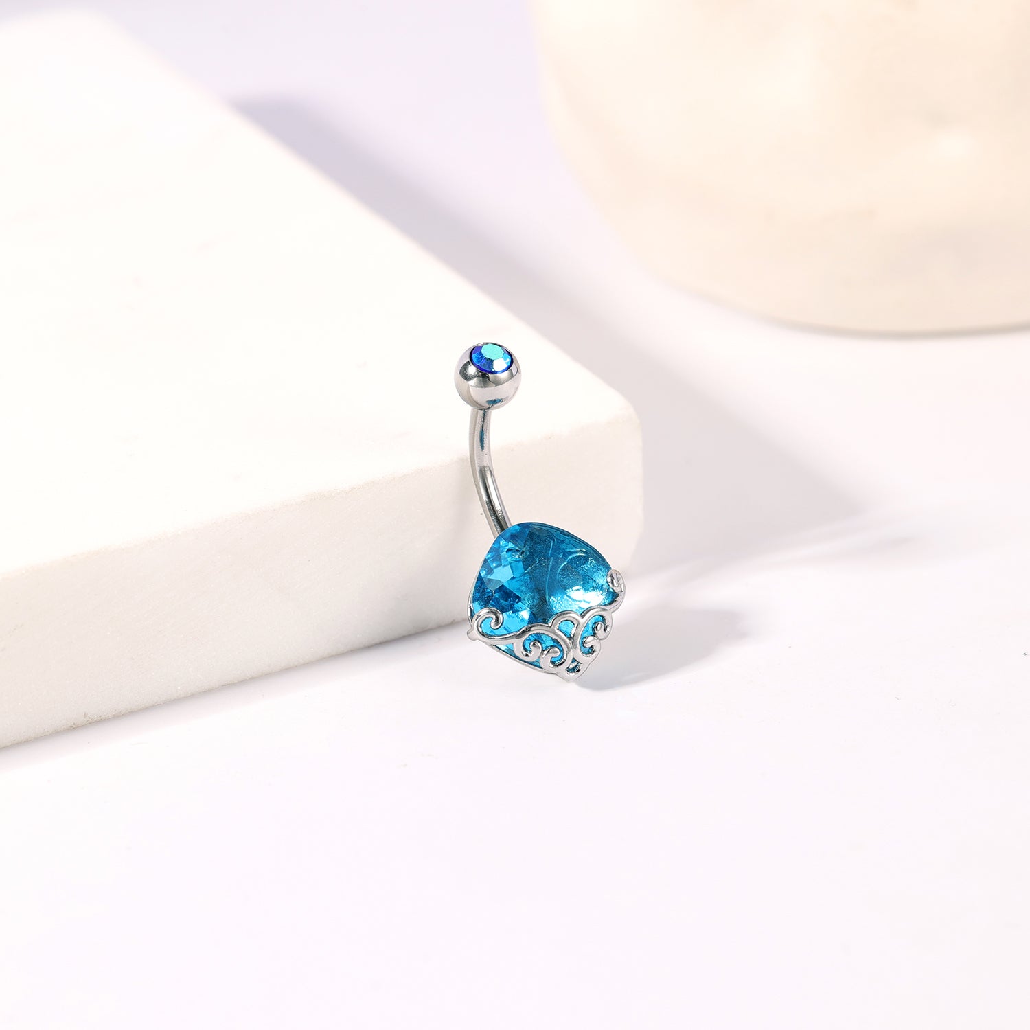 14G Aqua Blue Crystal Belly Navel Rings