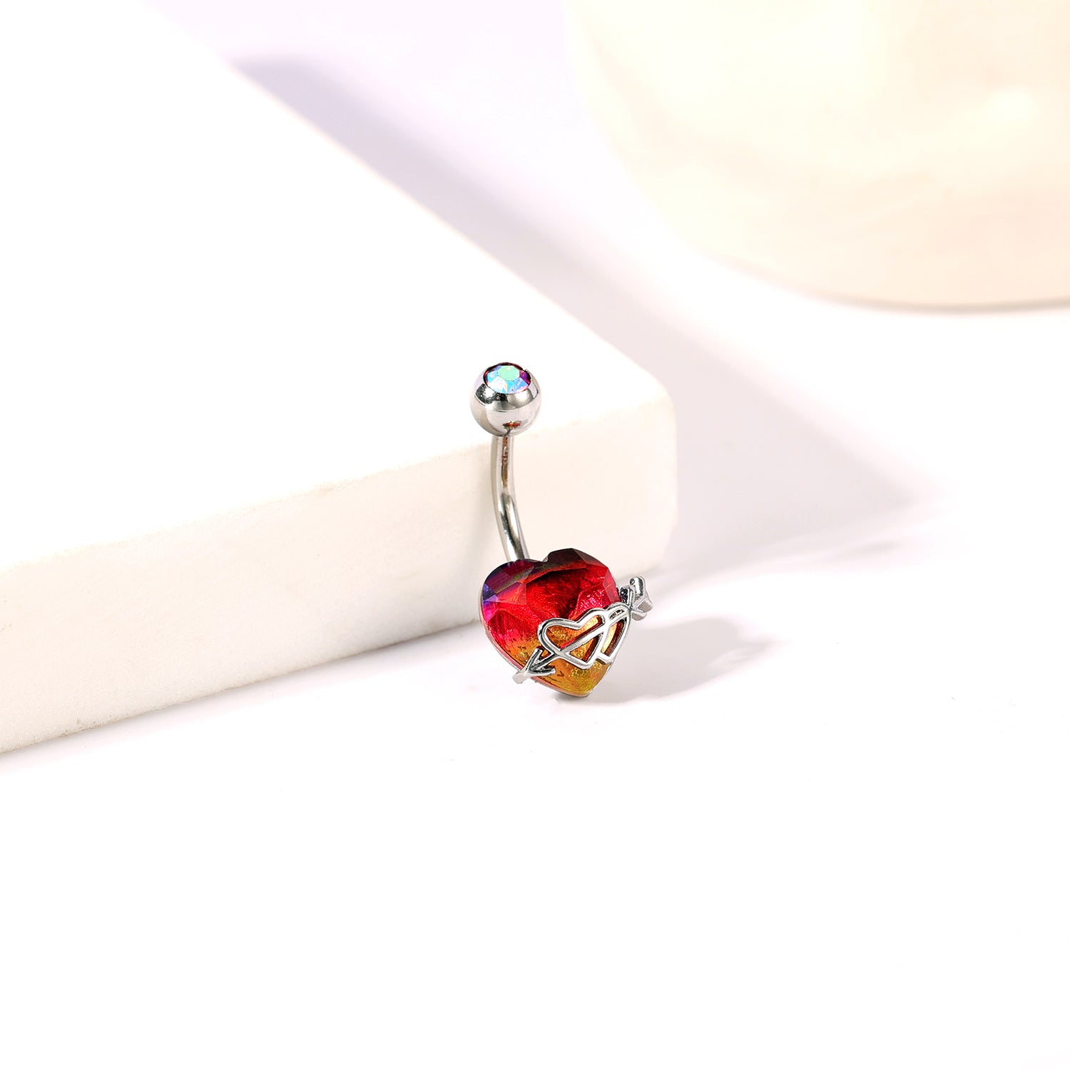 14G Heart Belly Navel Rings Red Gradient Zirconia Belly Button Rings