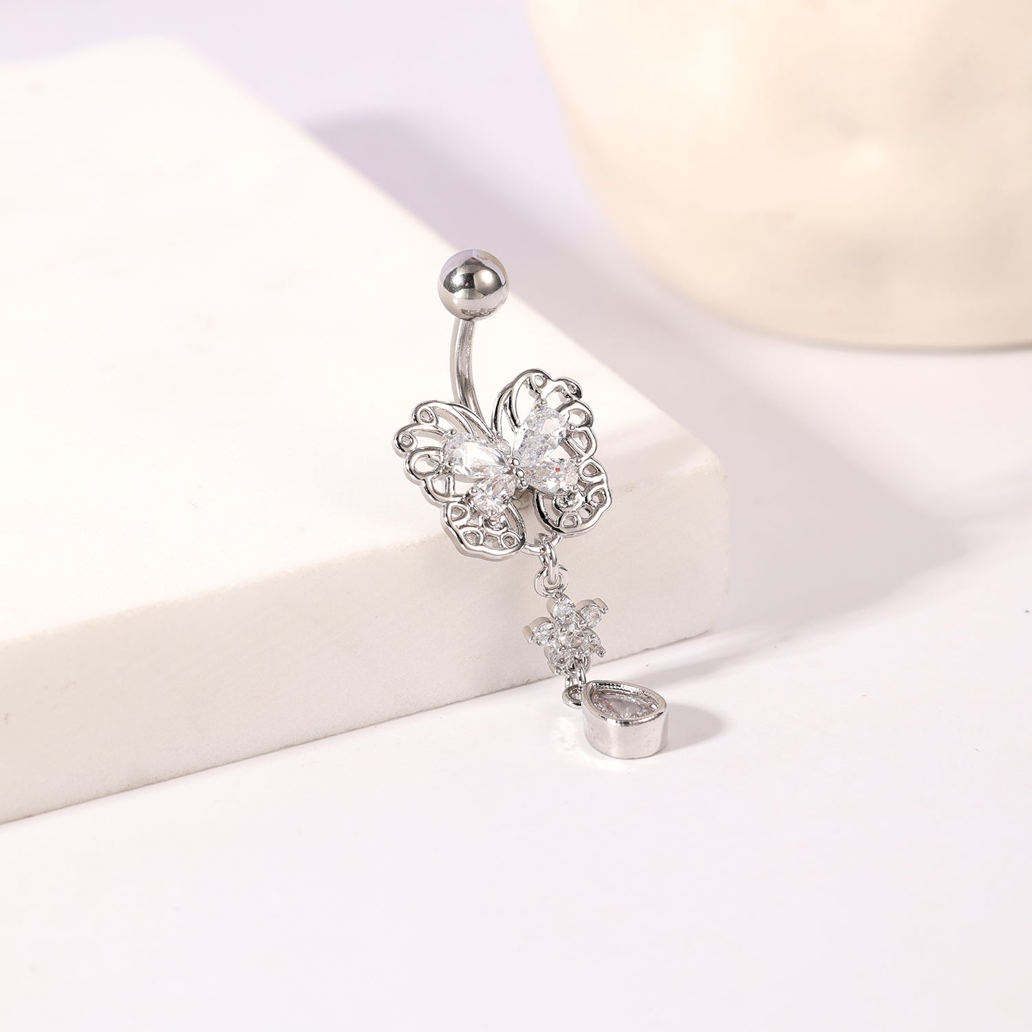 14G Butterfly Belly Navel Rings Crystal Drop Dangling Belly Button Rings