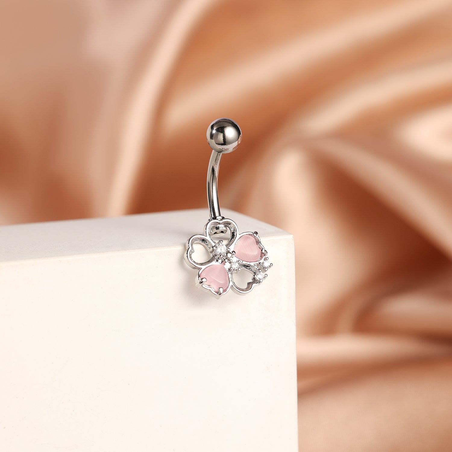 14G Heart Flower Belly Navel Rings Pink Stone Belly Button Rings