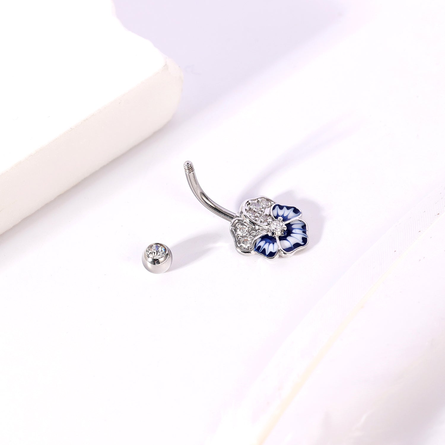 14G Flower Belly Rings Inlay Crystal and Enamel Belly Navel Button Rings