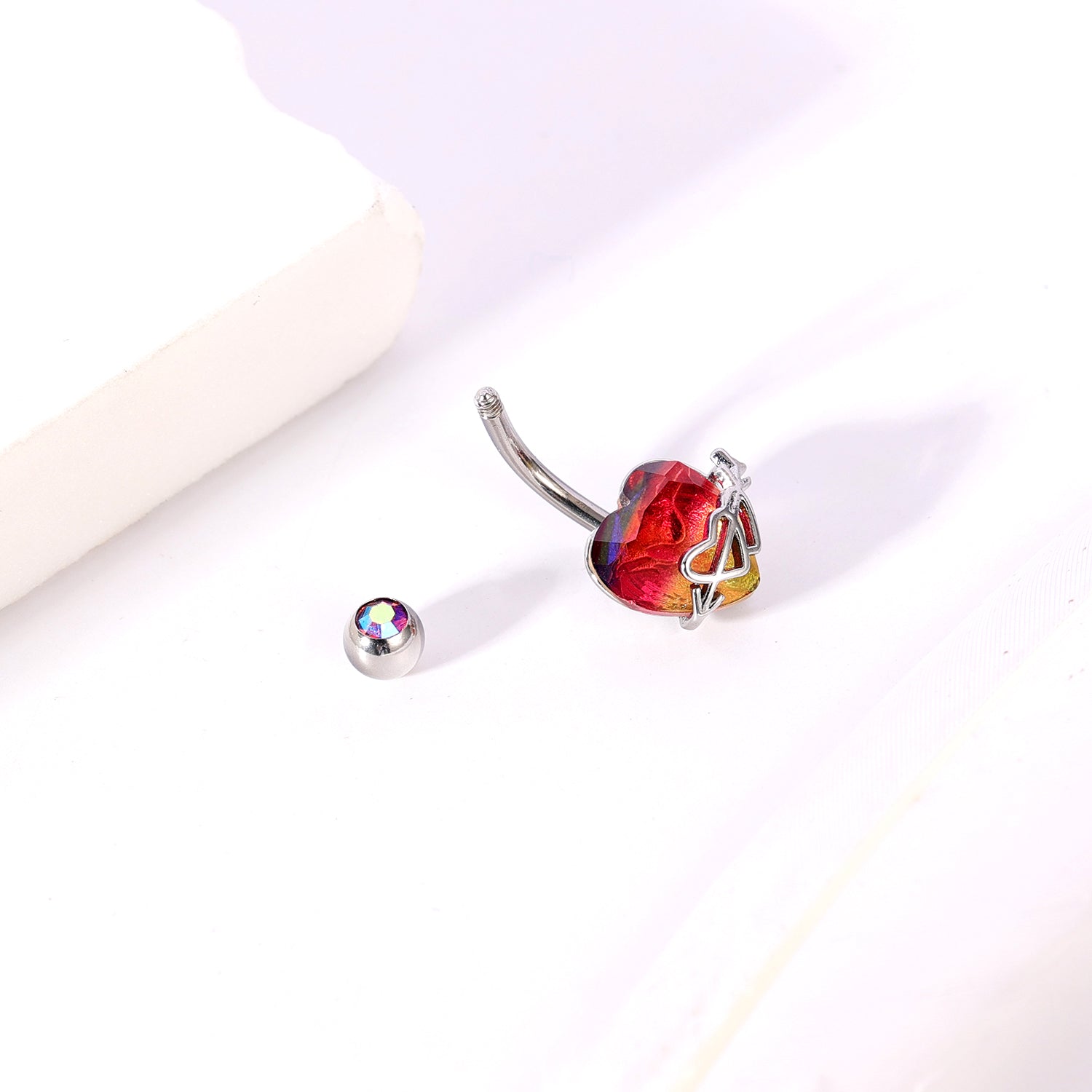 14G Heart Belly Navel Rings Red Gradient Zirconia Belly Button Rings