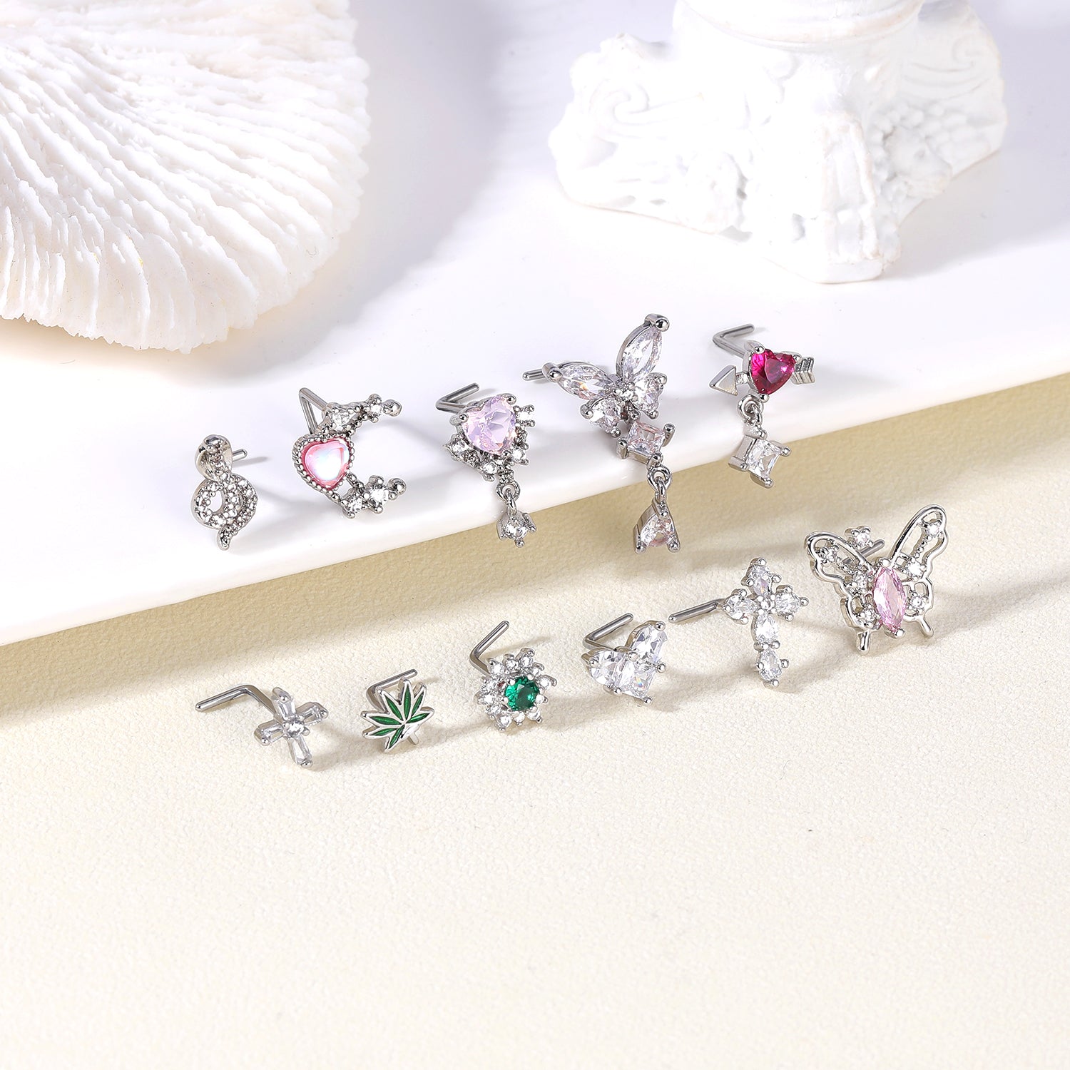 20G-White-Zircon-Nose-Studs-Piercing-L-Shape-Butterfly-Nose-Rings-Gold-Silver-Plated-Nostril-Piercing
