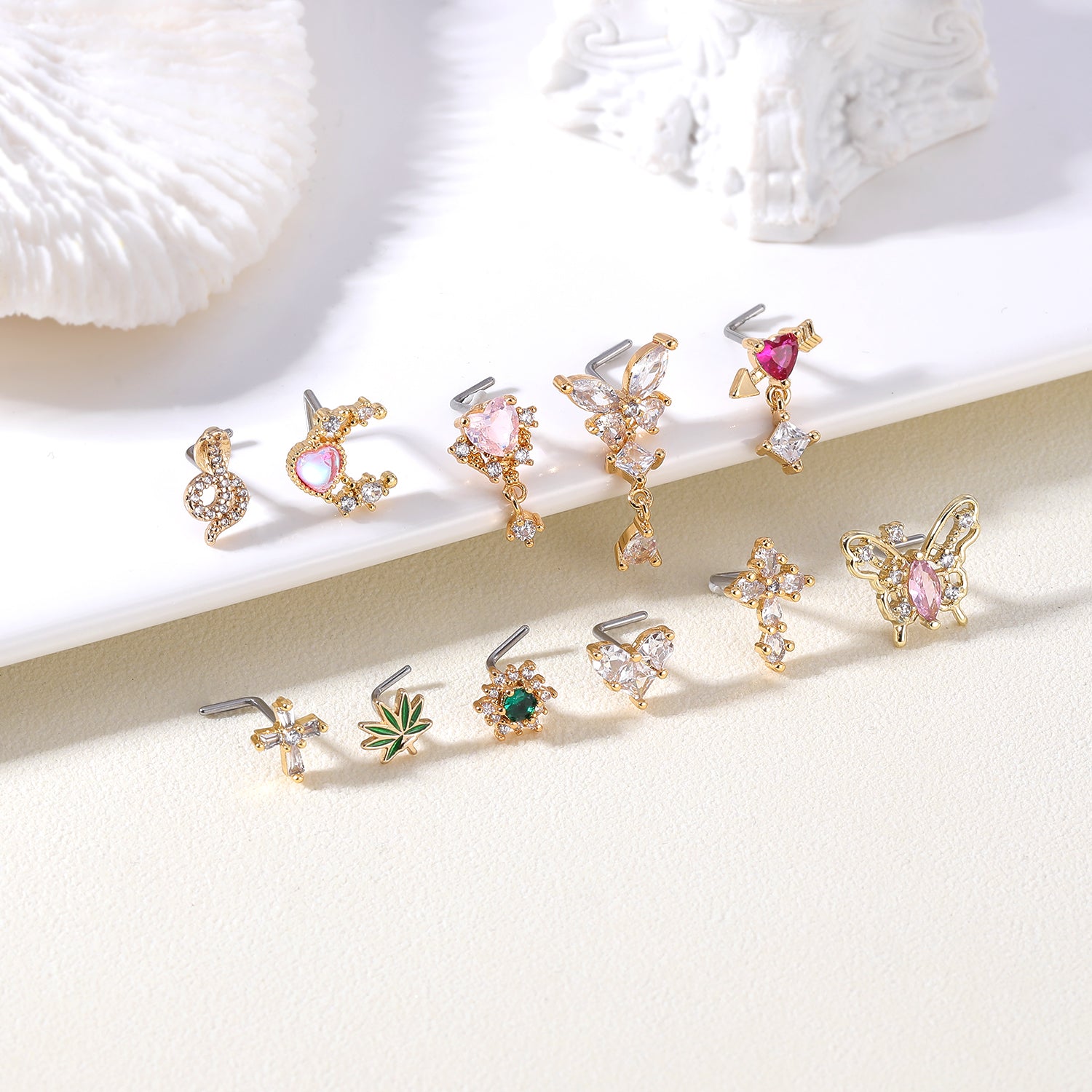 20G-Green-Leafy-Nose-Studs-Piercing-L-Shape-Nose-Rings-Gold-Silver-Plated-Nostril-Piercing