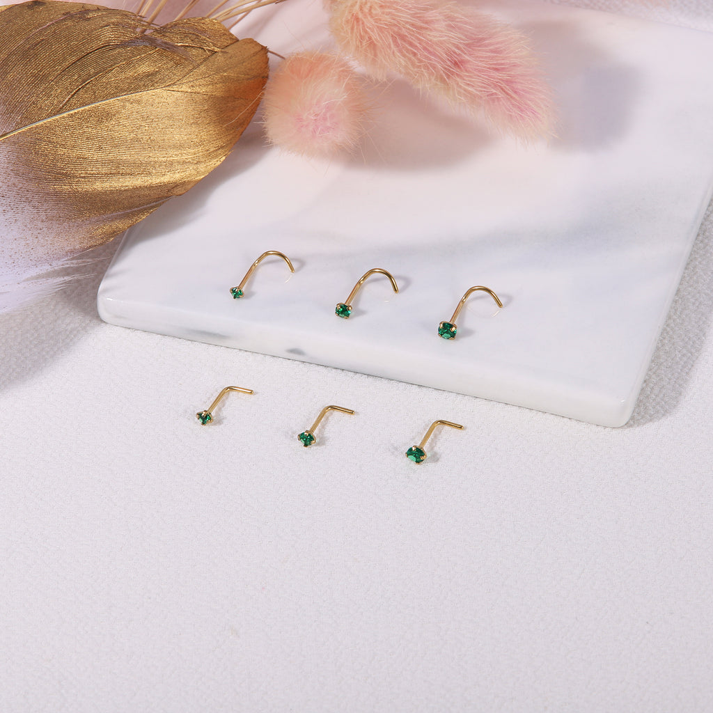 20g-Green-Zircon-Nose-Studs-Piericng-Gold-Plated-L-Shape-Corkscrew-Nose-Rings