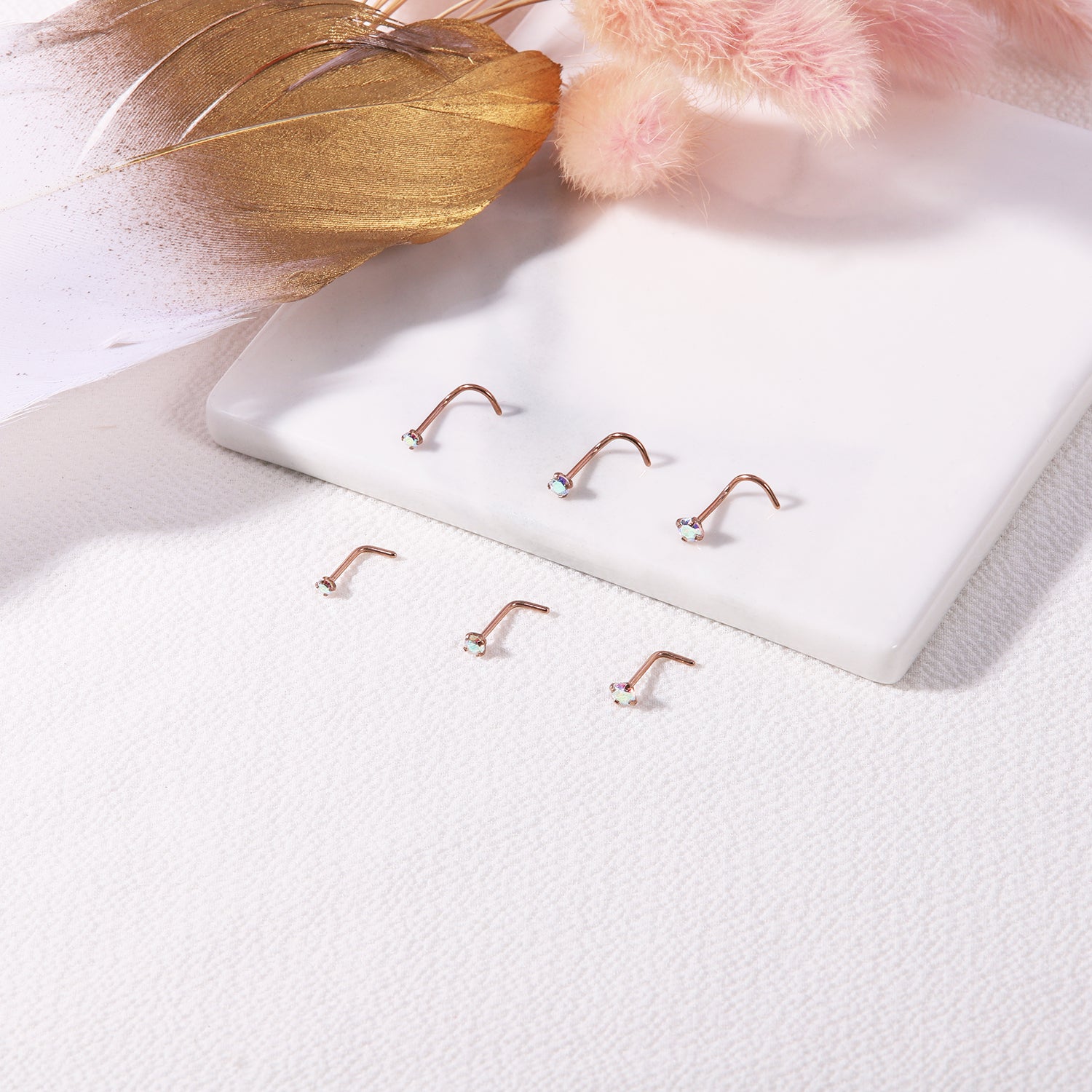 20g-AB-Zircon-Nose-Studs-Piericng-Rose-Gold-Plated-L-Shape-Corkscrew-Nose-Rings