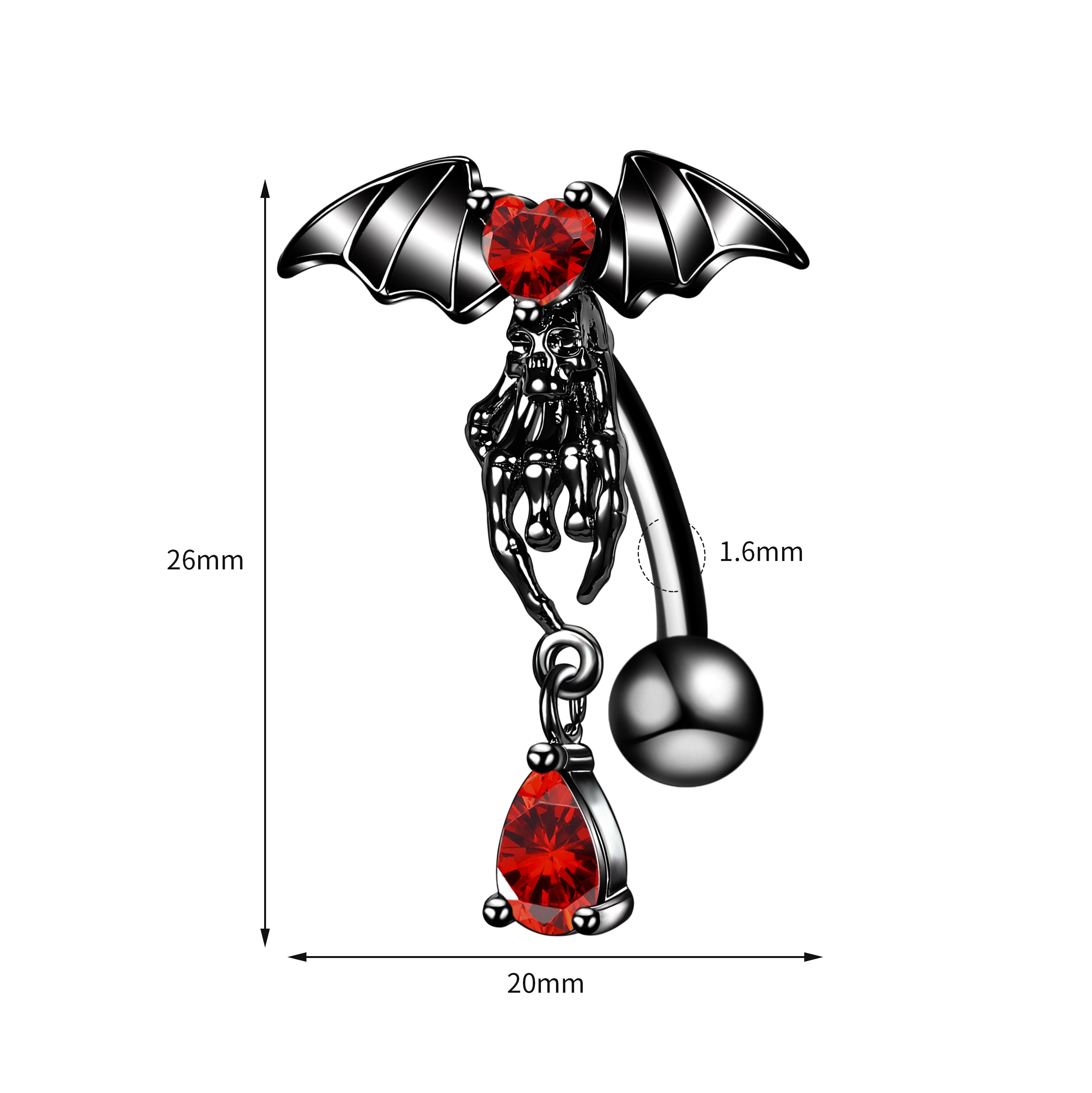 14G-Black-Bat-Small-Pendant-Belly-Rings-Red-Zirconal-Navel-Piercing-Stainless-Steel-Navel-Belly-Button Ring