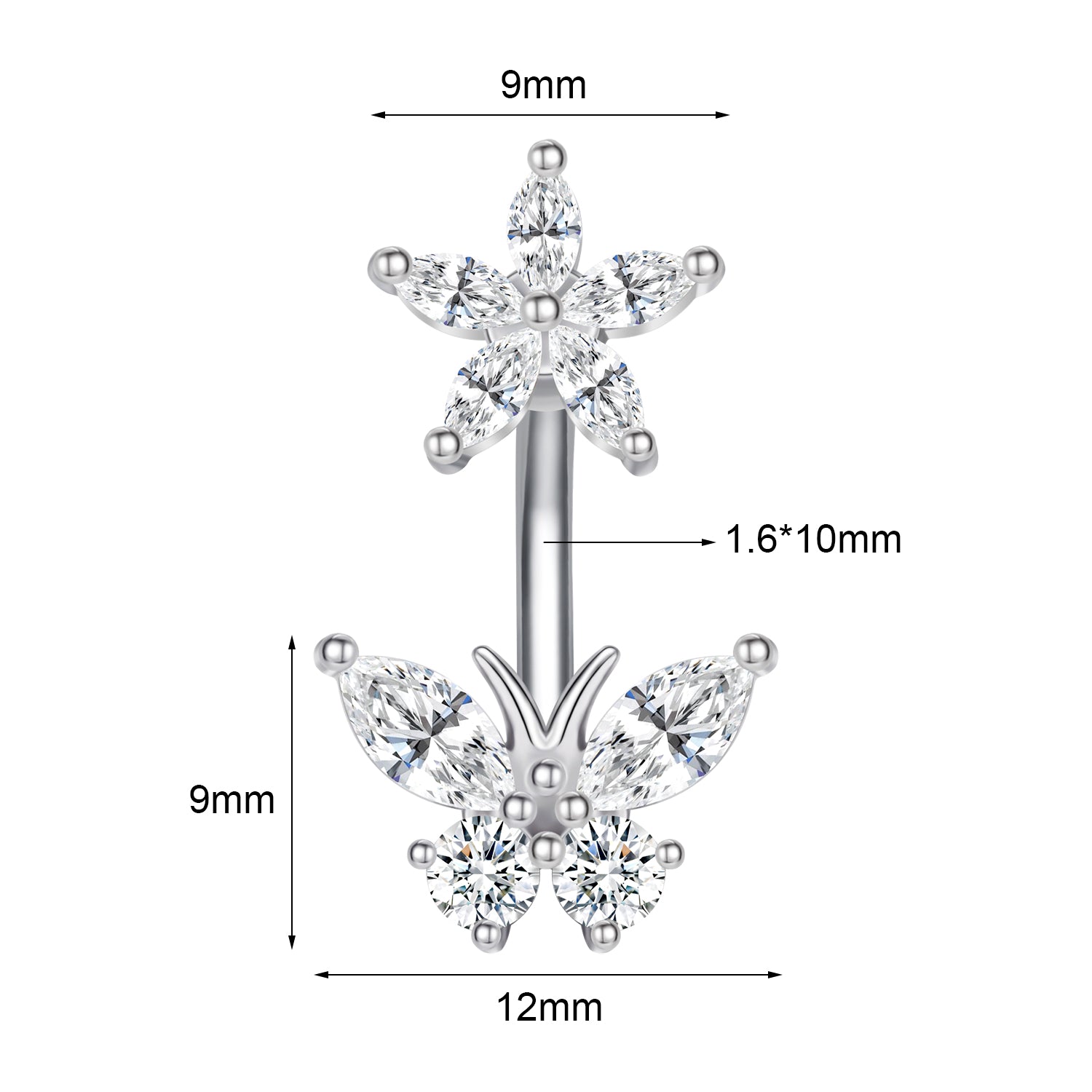 14G Butterfly Belly Rings Inset Star Cubic Zirconia Belly Navel Button Rings