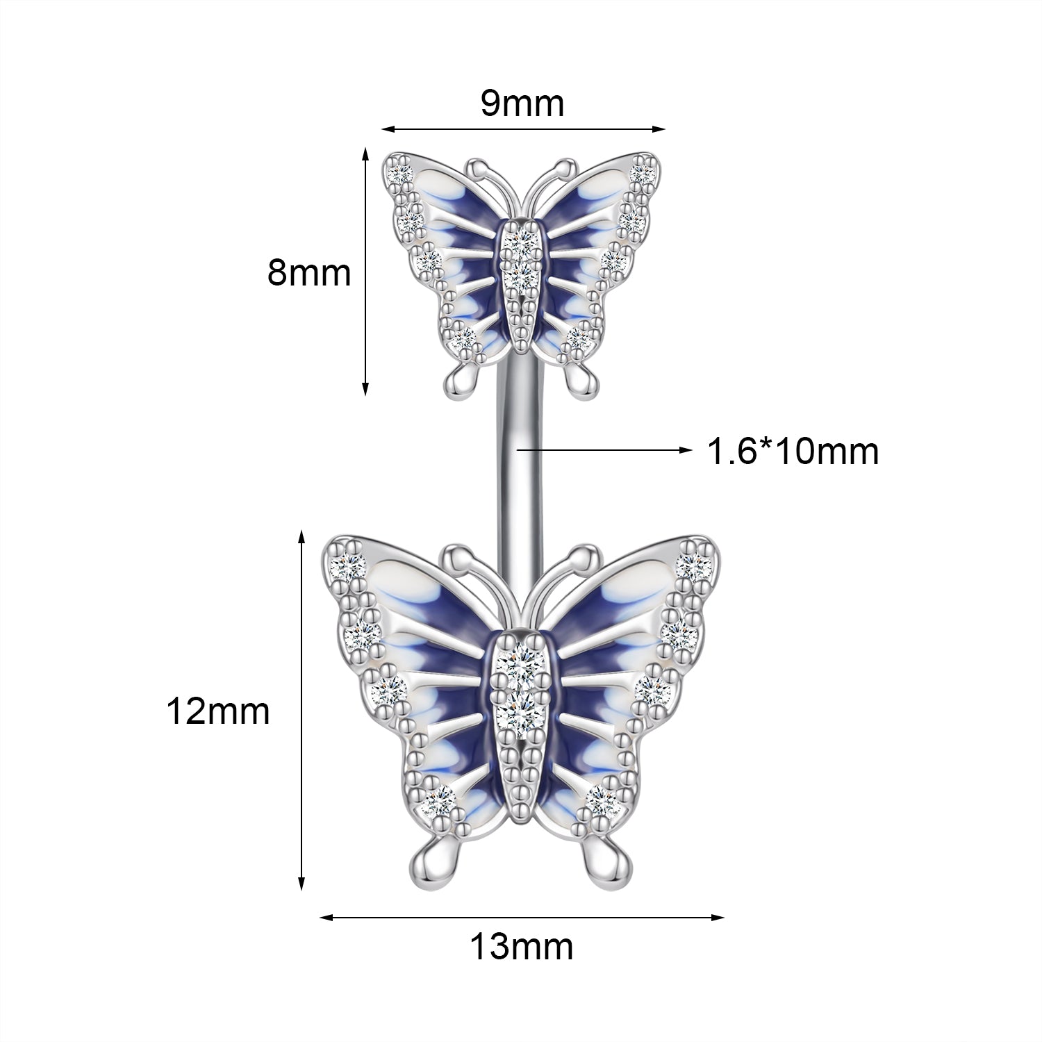 14G Butterfly Belly Rings Inlay Cubic Zirconia Enamel Belly Navel Button Rings