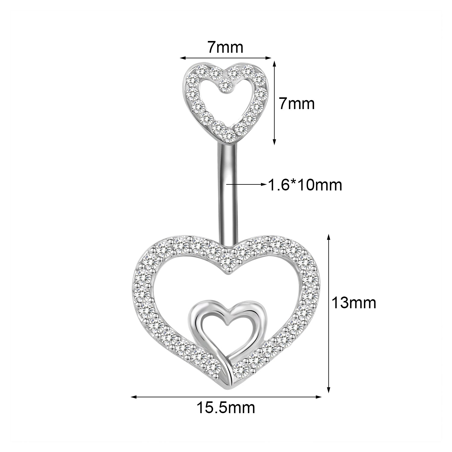 14G Double Heart Belly Navel Rings Bling Zirconia Belly Button Rings