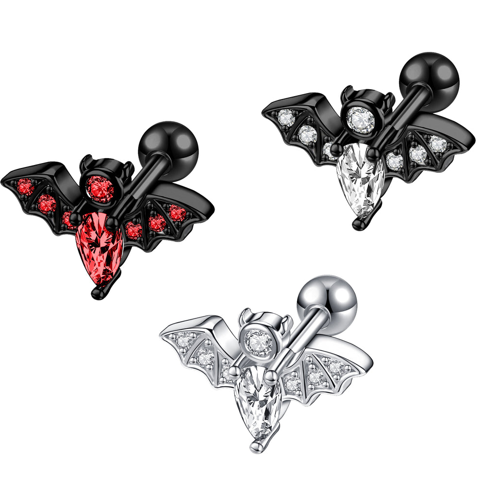 16G Bat Crystal Stud Earring Punk Style Ear Stud Jewelry