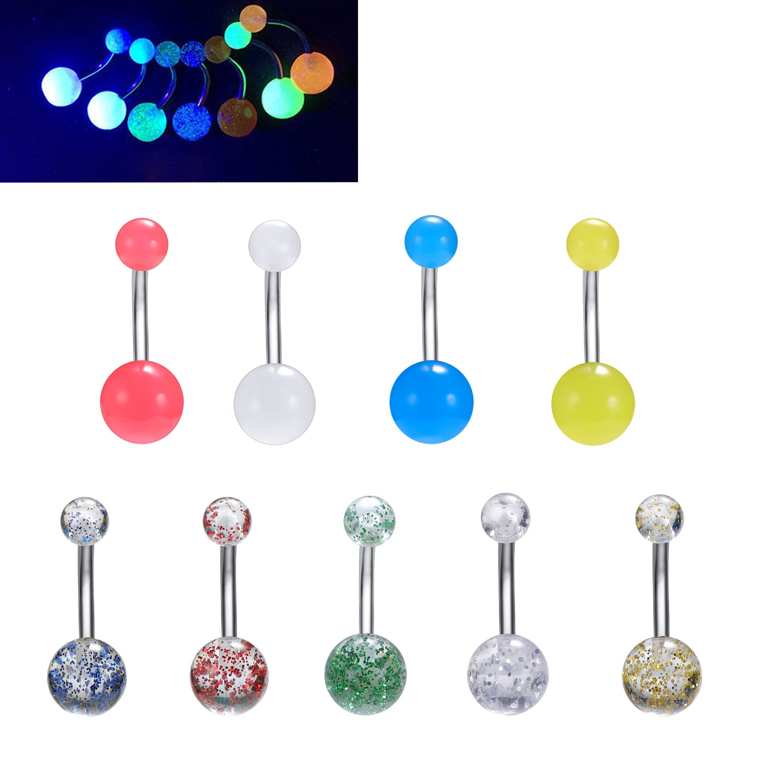 glowing-luminous-14g-belly-button-rings-double-ball-belly-navel-piercing-jewelry