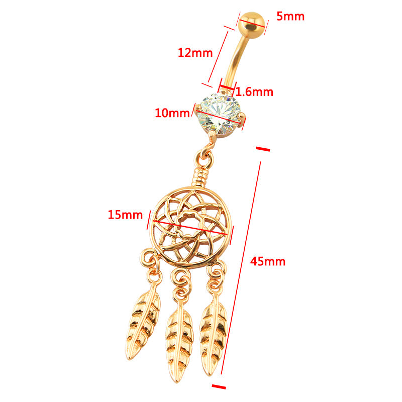 14g-Dreamcatcher-Stainless-Steel-Belly-Rings-Rose-Gold-Dangle Navel-Piercing-Jewelry