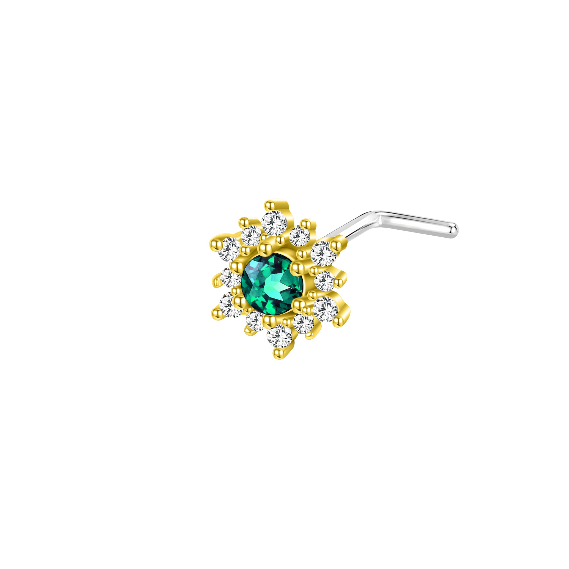 20G Green Zircon Nose Studs Piercing L Shape Nose Rings Gold Silver Plated Nostril Piercing