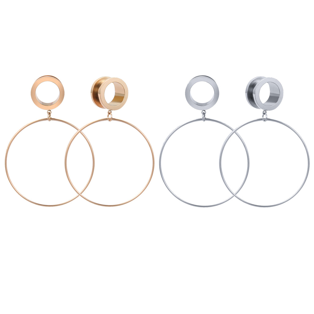1-Pair-4-20mm-Big-Circle-Ear-Plug-Tunnel-Rose-Gold-Stainless-Steel-Round -Expander-Ear-Plug