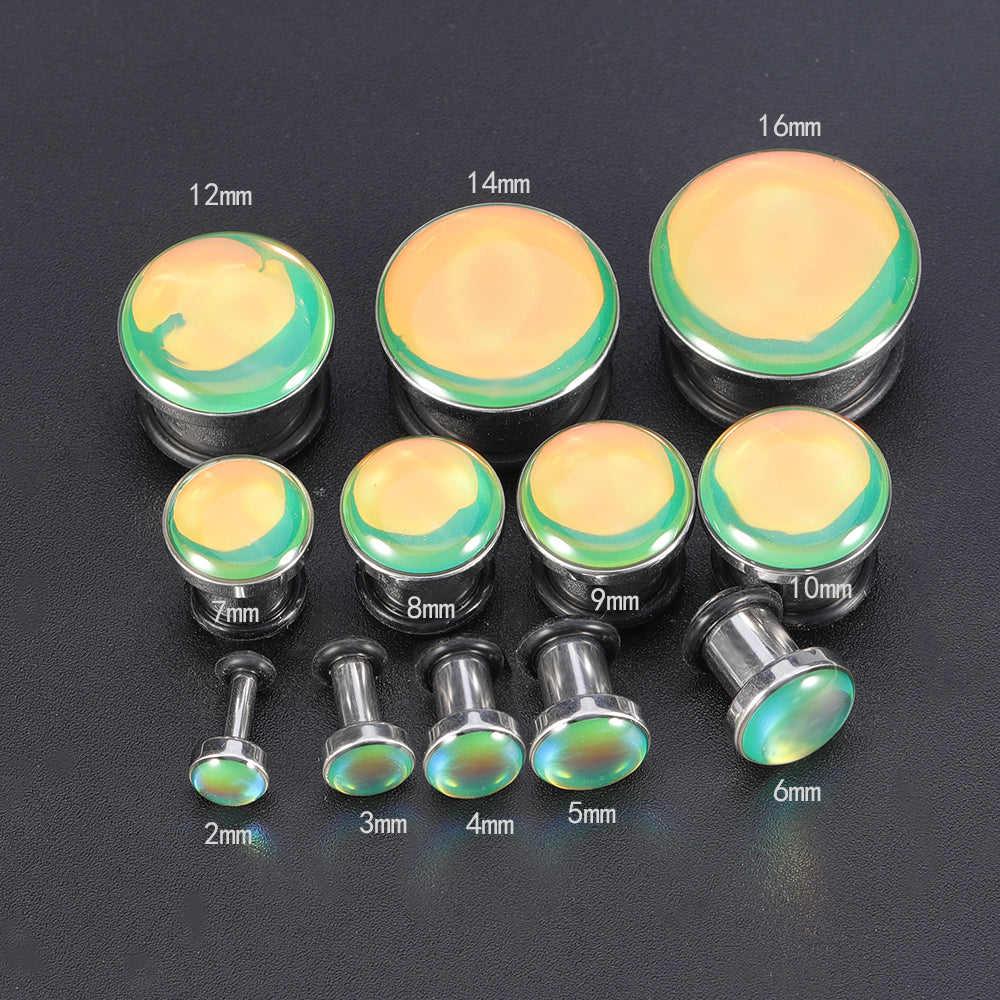 6-16mm-Stainless-Steel-Green-Changing-Ear-plug-Single-Flare-Expander-Ear-Gauges