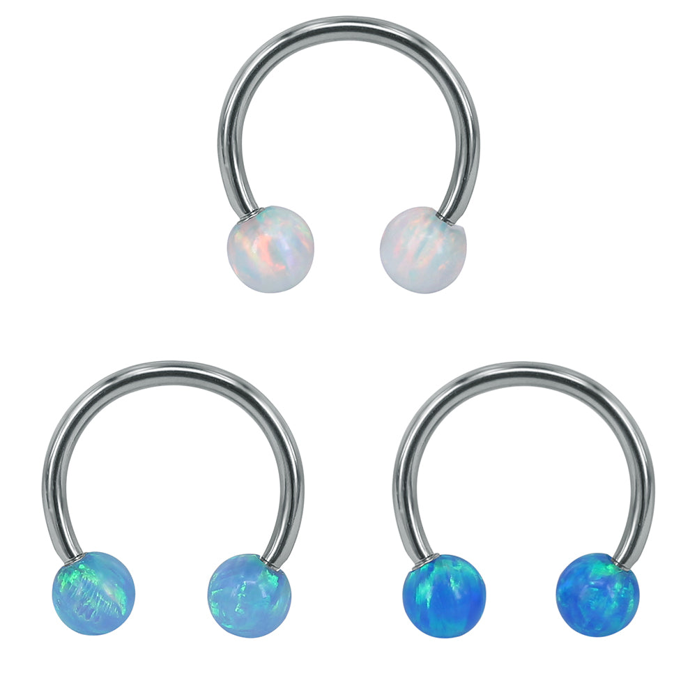 16G Opal Stainless Steel Horseshoe Circular Barbell Nose Septum Hoop Ring Lip Helix Base Piercing