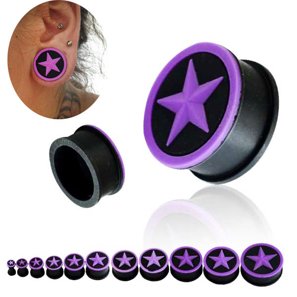 4-26mm Purple Star Silicone Ear Plugs Gauge