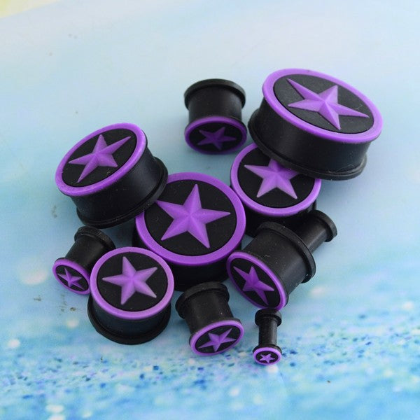 4-26mm Purple Star Silicone Ear Plugs Gauge