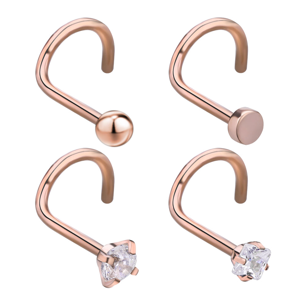 Luxe Modz L Shaped Nose Rings 20g 18g Surgical Steel Curved Nose Stud Screw L Bend CZ for Women Men, Women's, Size: 20g (0.8 mm), Pink