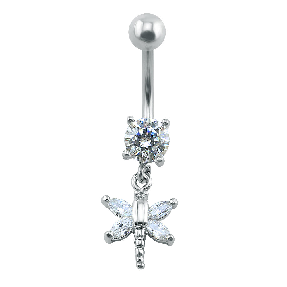 14g Dragonfly Stainless Steel Belly Button Rings Cubic Zirconia Navel Piercing Jewelry