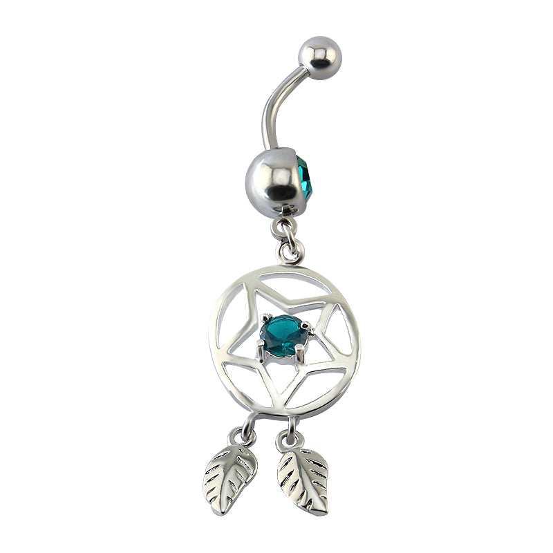 14g-Dreamcatcher-Stainless-Steel-Belly-Rings-Blue-Zircon-Dangle Navel-Piercing-Jewelry