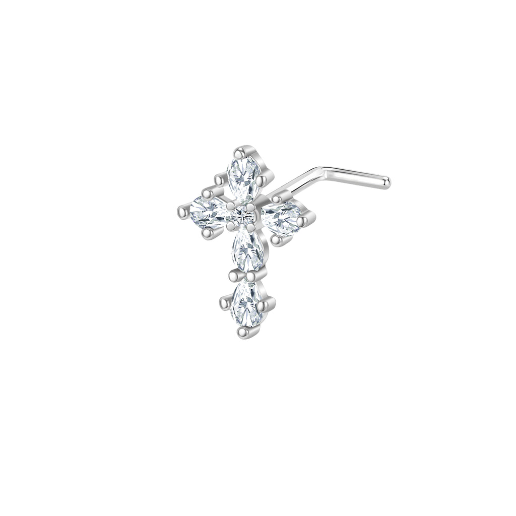 20G Cross White Zircon Nose Studs Piercing L Shape Nose Rings Gold Silver Plated Nostril Piercing