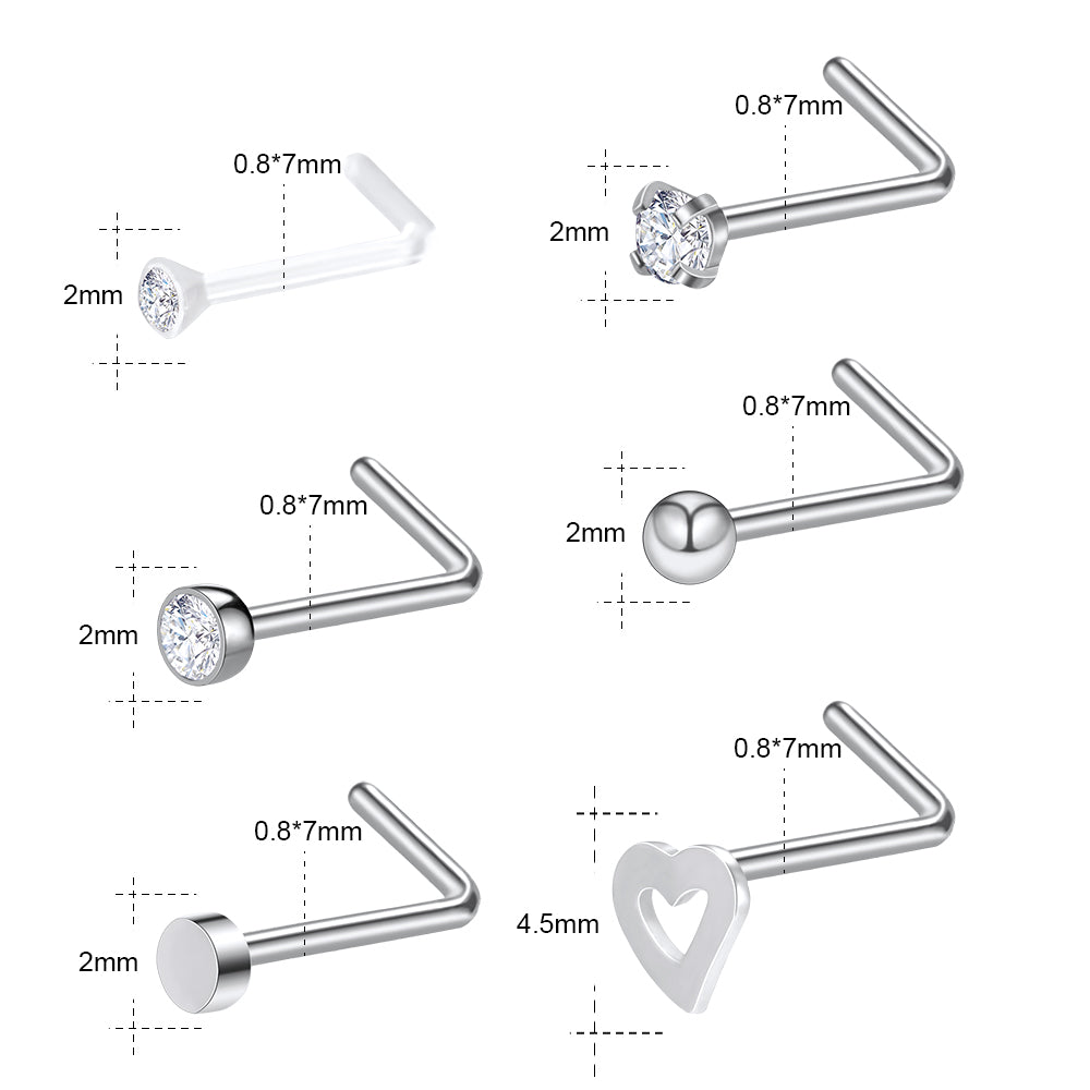6Pcs-Set-Silver-L-Shaped-Nose-Stud-Rings-Clear-Bioflex-Nose-Piercing-Economic-Set