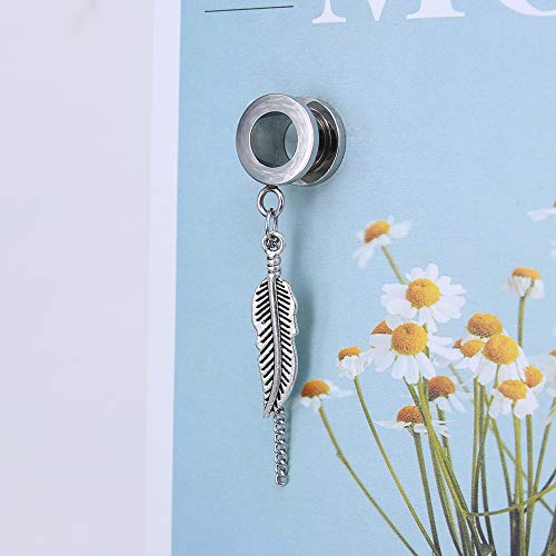 Surgical Steel Ear Tunnel Feather Chain Dangle Gauge Flesh Tunnel