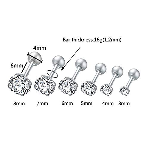 4 Pairs Cubic Zirconia Stud Earrings Tragus Helix Conch Cartilage Piercing Sets -Economic Set