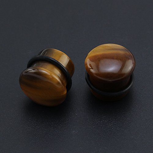 6 Pairs Mixed Stone Single Flare Ear Plugs Gauges with Silicone O-Ring - Economic Set