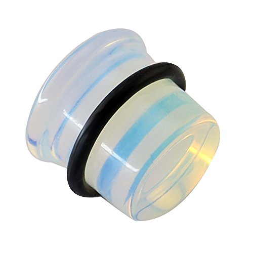 ZS Single Flare Clear Opalite Moonstone Ear Plugs and Tunnels with O-Ring Stretcher Expander Pair
