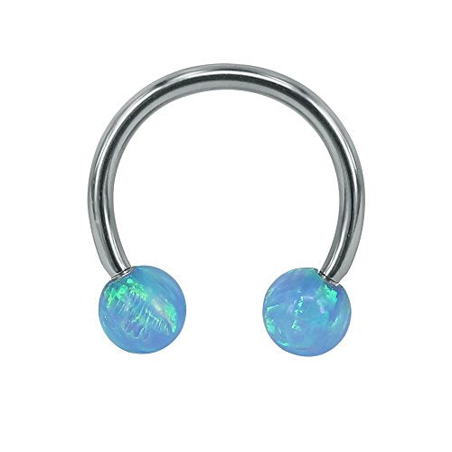 16G Opal Stainless Steel Horseshoe Circular Barbell Nose Septum Hoop Ring Lip Helix Base Piercing