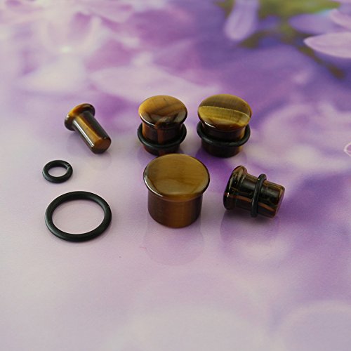 Tiger Eye Natural Stone Brown Ear Plugs Single Flare Ear Gauges Expander with O-Ring