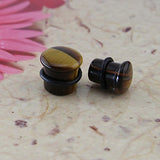 Tiger Eye Natural Stone Brown Ear Plugs Single Flare Ear Gauges Expander with O-Ring