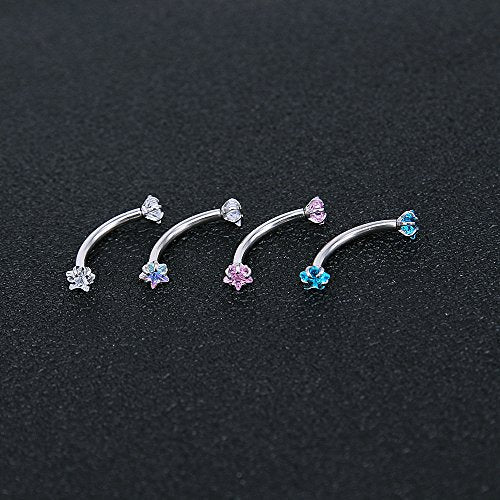 8Pcs 16G Stainless Steel Cubic Zirconia Curved Barbell Eyebrow Ring Daith Rook Piercing-Economic Set